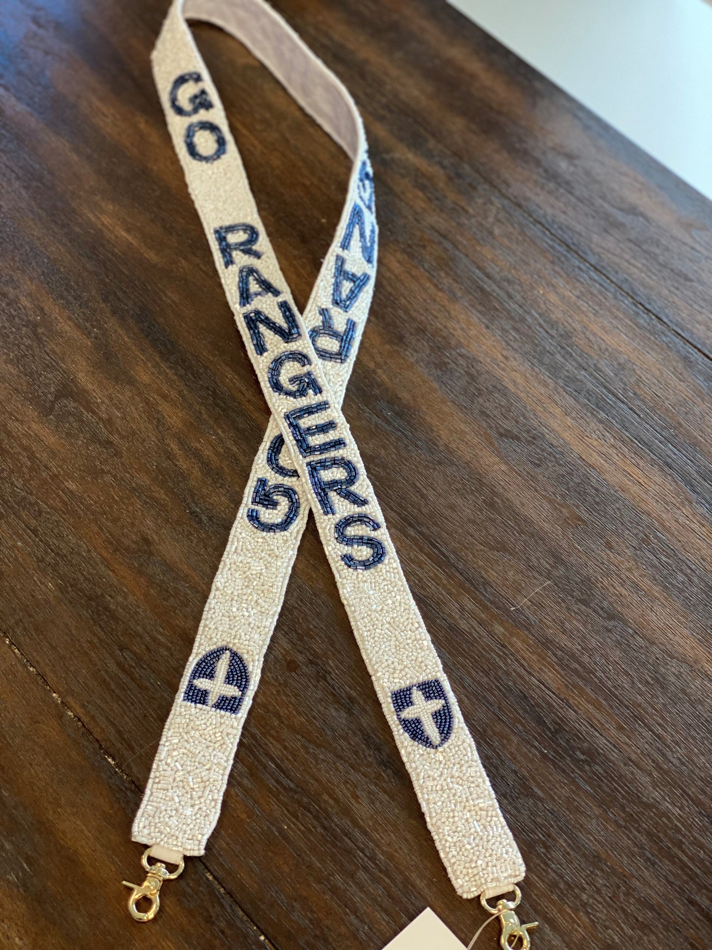 Game Day Skinny Beaded Purse Straps in White & Navy