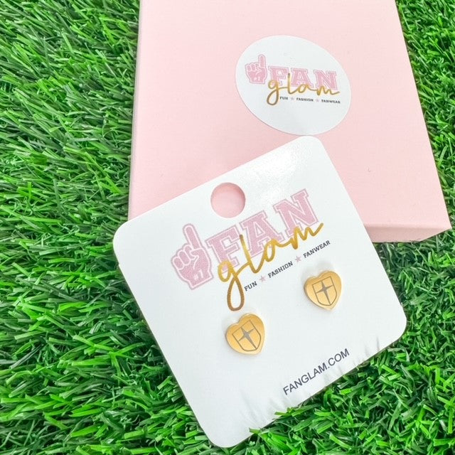 Engraved Jesuit Shield logo Heart Stud Earrings