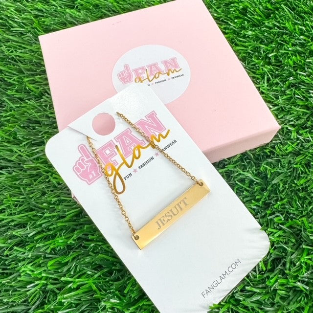 Engraved JESUIT Horizontal Bar Dainty Necklace