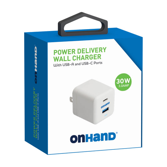 OnHand Dual Port USB-C/USB-A Wall Charger White 30W