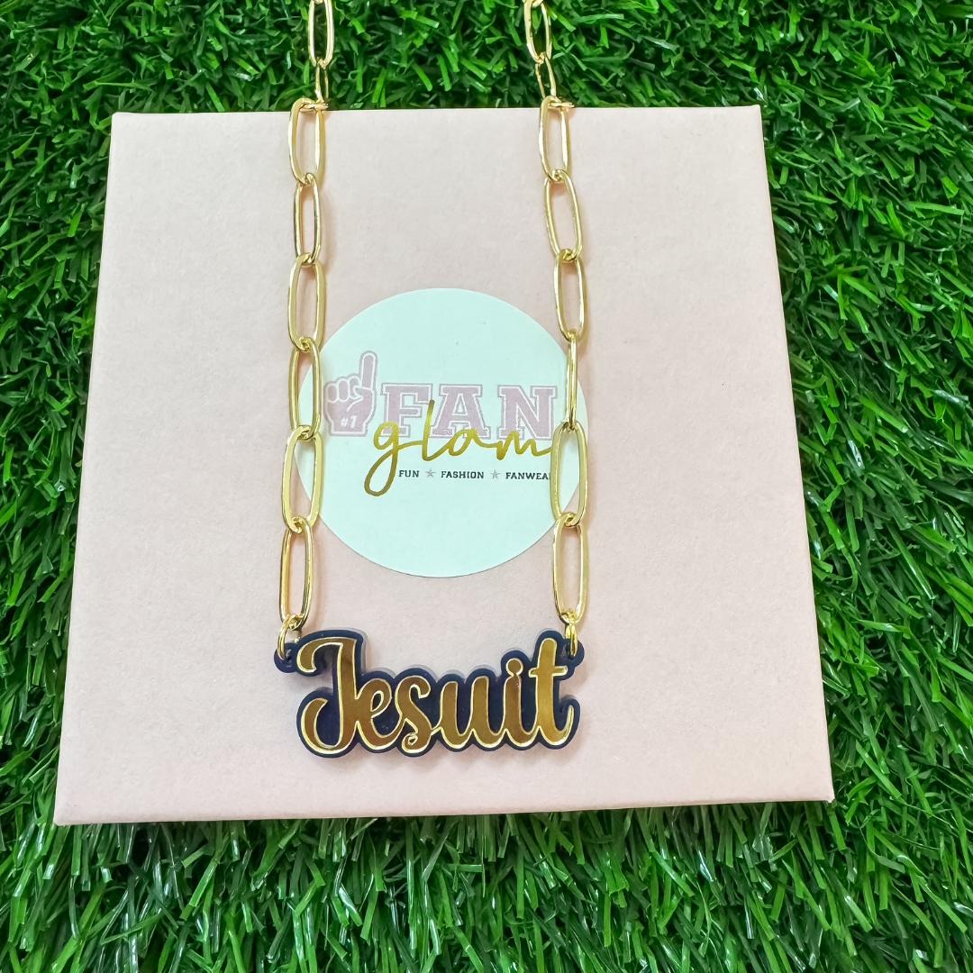 Jesuit Charm Gold Paper Clip Chain Necklace