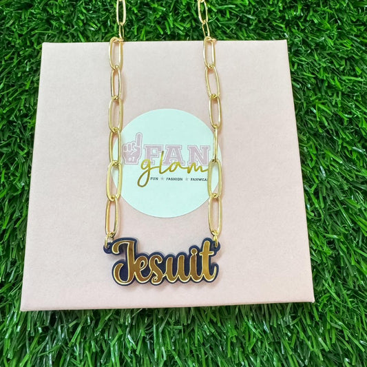 Jesuit Charm Gold Paper Clip Chain Necklace