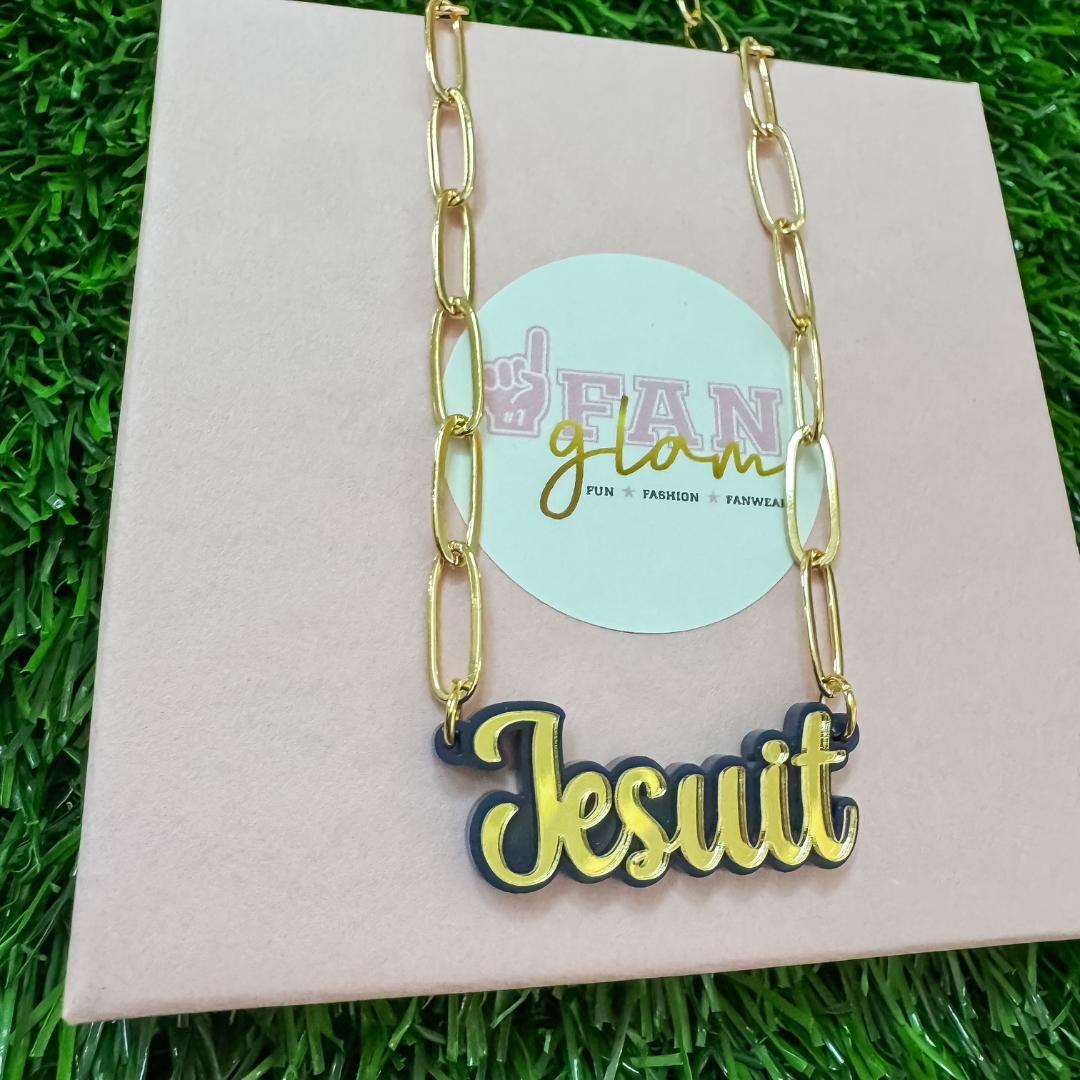 Jesuit Charm Gold Paper Clip Chain Necklace