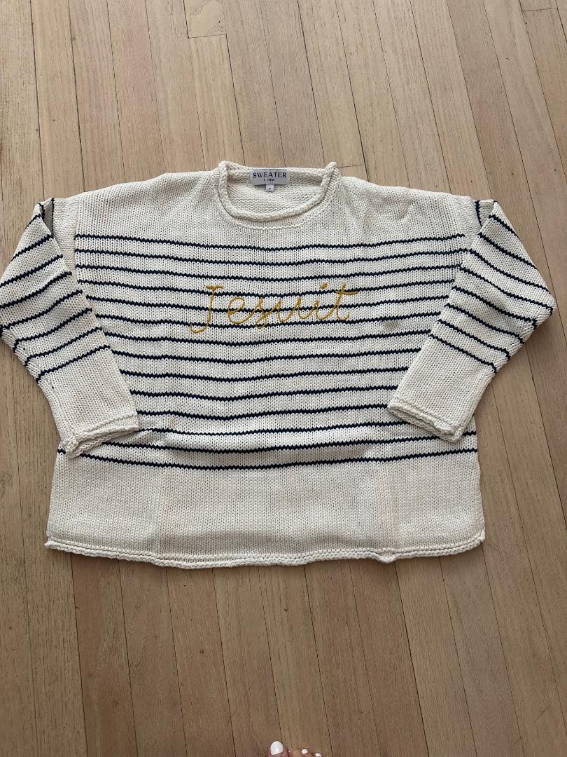 Rolled Navy Stripe Cotton Sweater