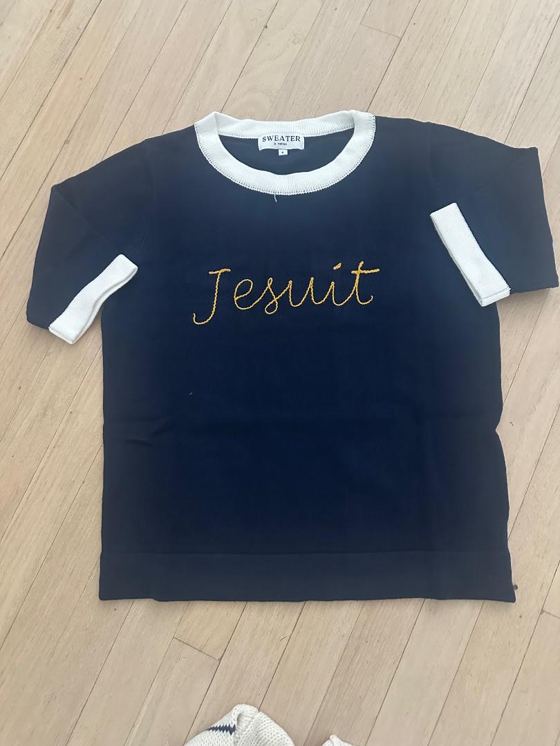 Short Sleeve Women's Navy Knit Sweater