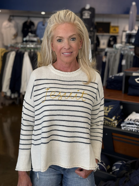Rolled Navy Stripe Cotton Sweater