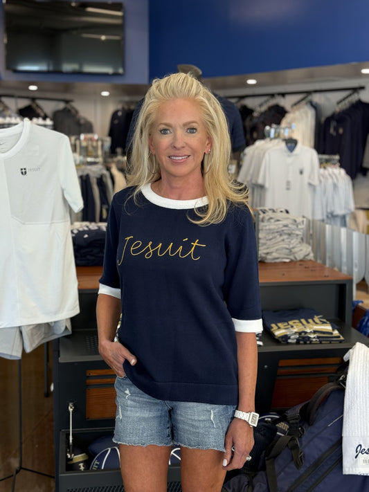 Short Sleeve Women's Navy Knit Sweater