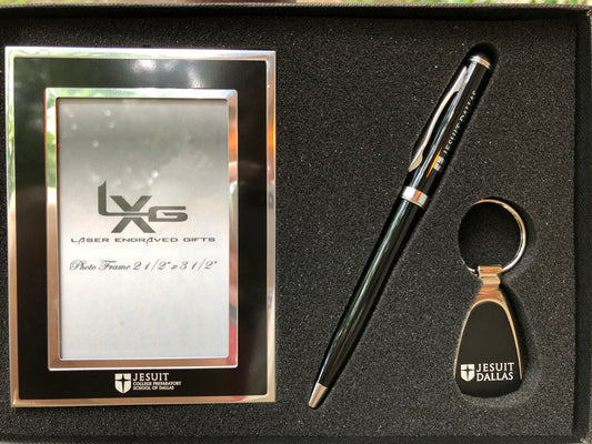 Keychain, pen, frame set