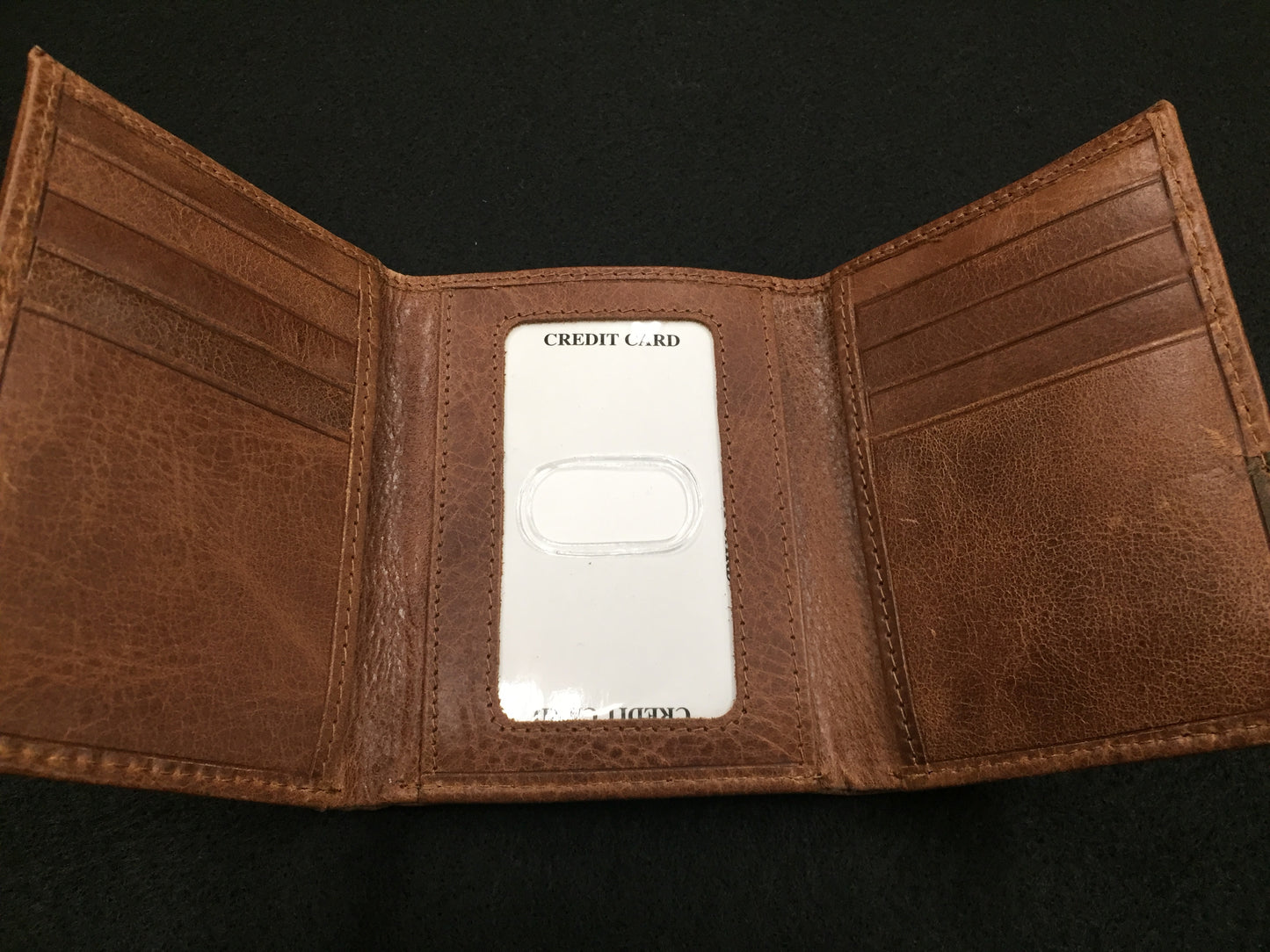 Leather two-tone tri-fold wallet