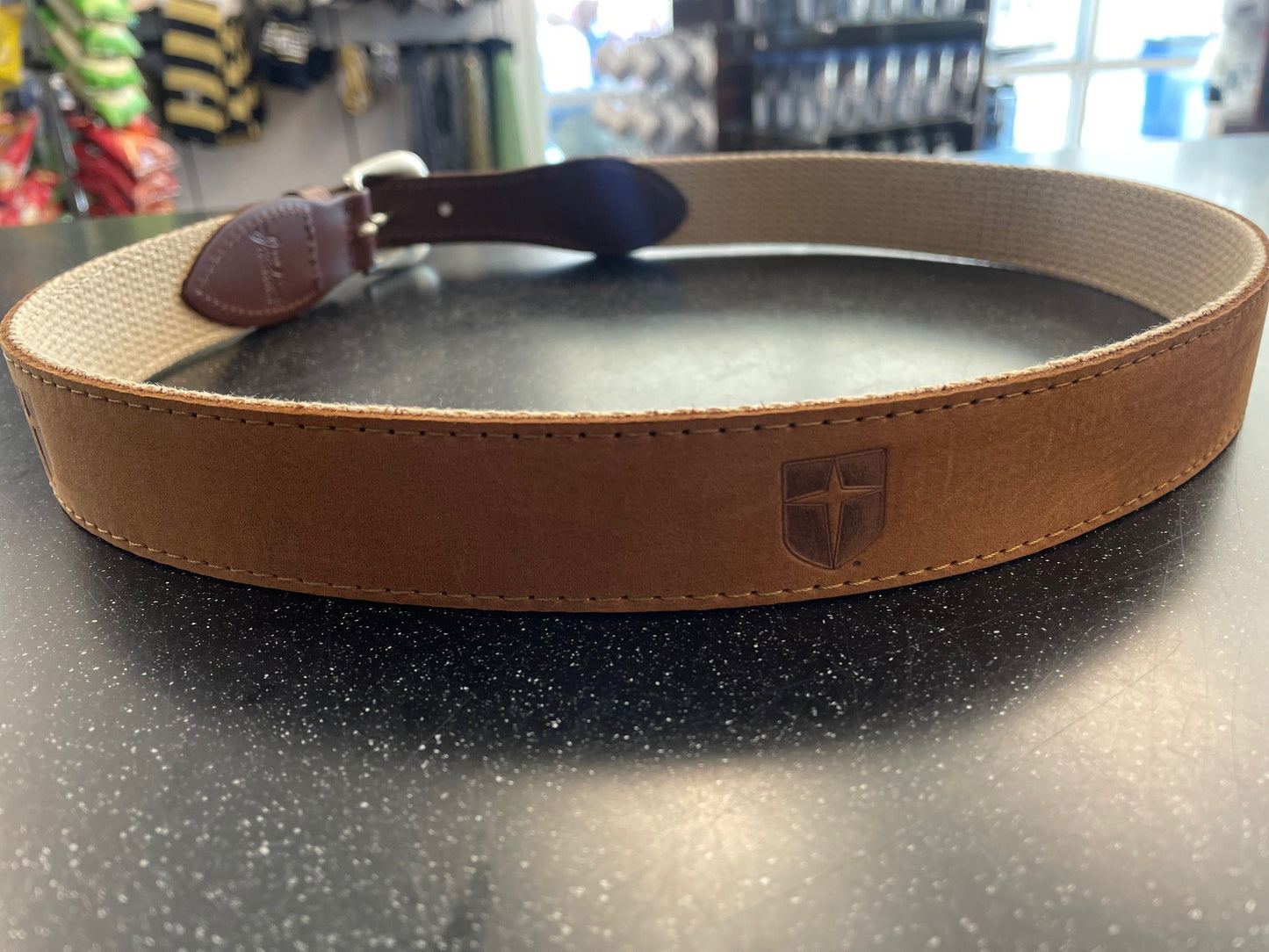 Nubuck Suede Leather Belt Embossed with Shield